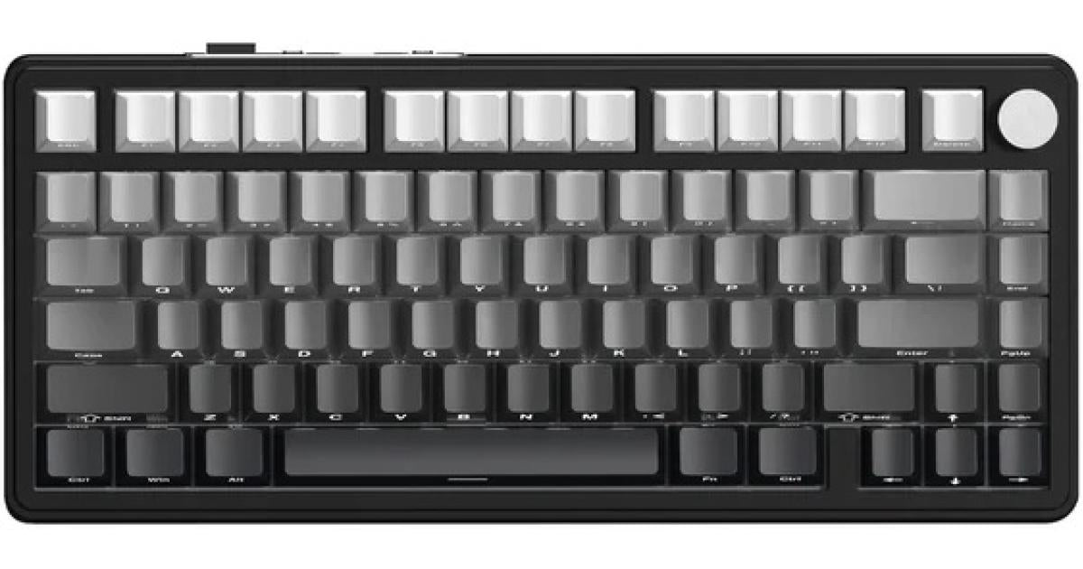 ATTACK SHARK X85 Wireless Mechanical Gaming Keyboard with Knob Hot Swappable BT/2.4GHz/USB-C Side Print PBT Keycaps 75% Gasket Keyboard RGB Coiled Cable Linear White Jade Switch for PC/MAC/Win,(Gradient Black)