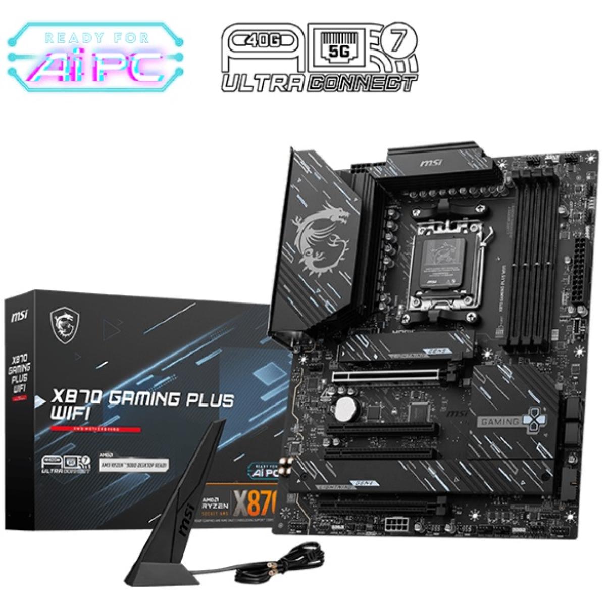 MSI X870 GAMING PLUS WIFI -Wi-Fi 7- AMD RYZEN 7000 8000 9000 Series AM5-DDR5-PCIe 5.0-3xM.2 - ATX Gaming MotherBoard - X870 GAMING PLUS WIFI -