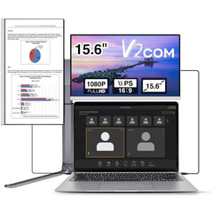 V2com Z2 15.6'' Portable Triple Monitor For Laptops, Ultra Thin Ips Narrow Border Screen Extender, Compatible With Mac, Windows & Chrome Perfe For Multitasking, Fits Most Laptops