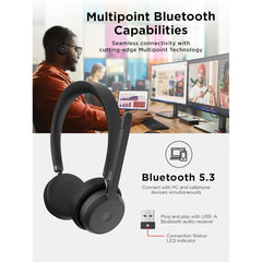 Lenovo Wireless Voip Headset Teams Certified, Noise Canceling Mic, Bluetooth 5.3 Multipoint, Usb A Receiver, 31 Hour Talk & 60 Hour Playback, Lightweight Over Ear Design, Replaceable Earcups