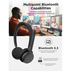 Lenovo Wireless Voip Headset Teams Certified, Noise Canceling Mic, Bluetooth 5.3 Multipoint, Usb A Receiver, 31 Hour Talk & 60 Hour Playback, Lightweight Over Ear Design, Replaceable Earcups