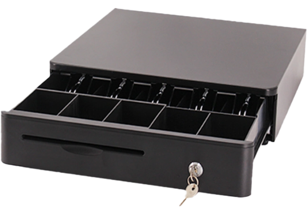 Cash Drawer HER‑405 – 5.1KG, 5 Bill/Notes + 8 Coin Compartments, 12V POS Interface, Durable Commercial Design for Point of Sale, Black