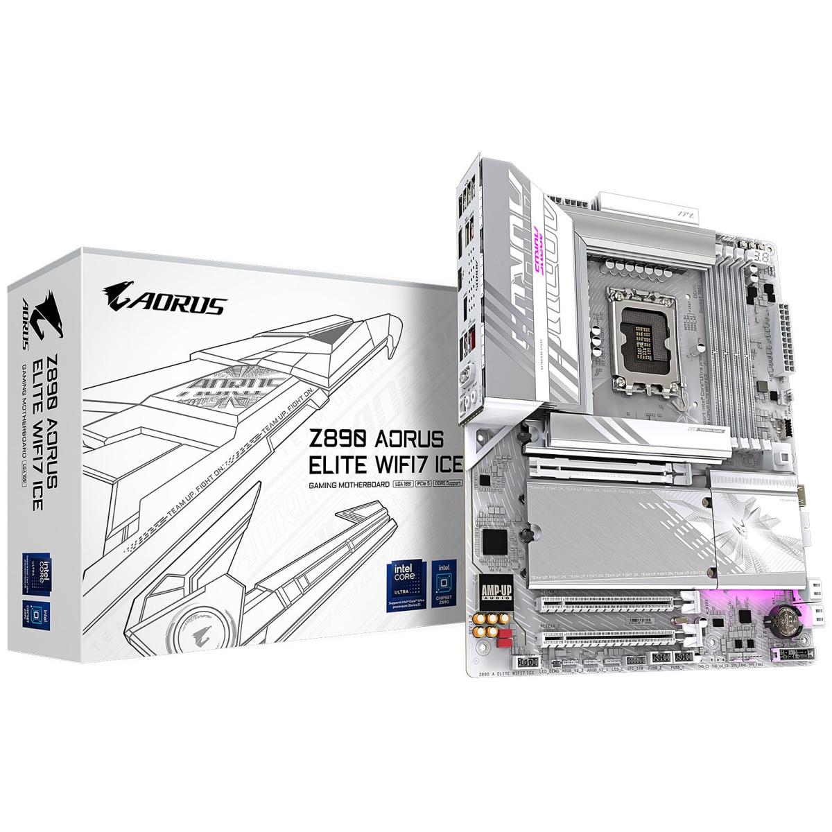 GIGABYTE Z890 AORUS ELITE WIFI7 ICE, Intel Core Ultra -Series 2-, LGA 1851-DDR5-PCIe 5.0-4xM.2 - ATX Gaming MotherBoard - Z890 A ELITE WF7 ICE -