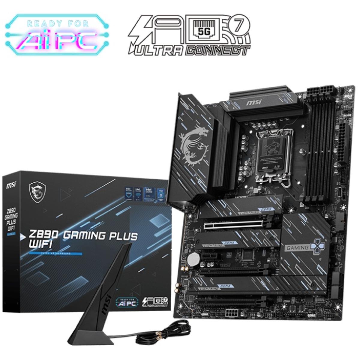 MSI Z890 GAMING PLUS WIFI -Wi-Fi 7-, Intel Core Ultra -Series 2-, LGA 1851-DDR5-PCIe 5.0-4xM.2 - ATX Gaming MotherBoard - Z890 GAMING PLUS WIFI -