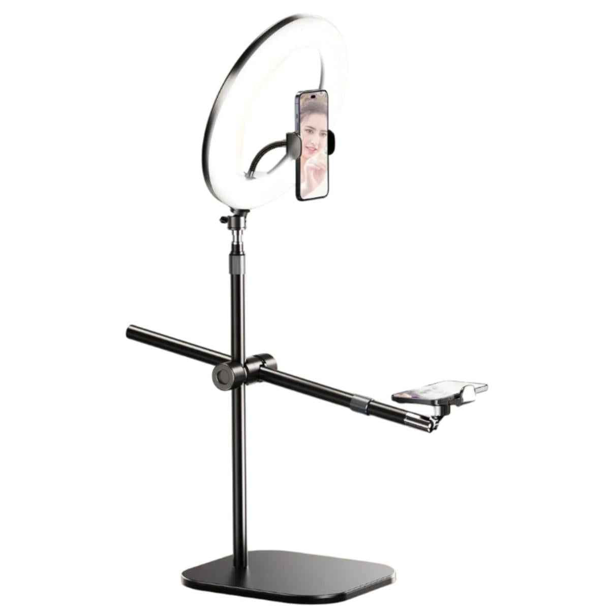 Rtako Zj Fp02 Kit Overheard Phone Mount 55cm With Phone Clamp And Ring Light