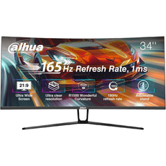 Dahua Lm34 E330c Gaming Curved Monitor, 34" Wqhd Va Display, 165hz Refresh Rate, 1ms (mprt) Response Time, 1500r Curvature, Adaptive Sync Technology, 21 9 Aspe Ratio, Black