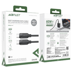 Acefast C16 03 Usb C To Usb C Tpe Data & Fast 60w Charging Data Cable 1.2m Black