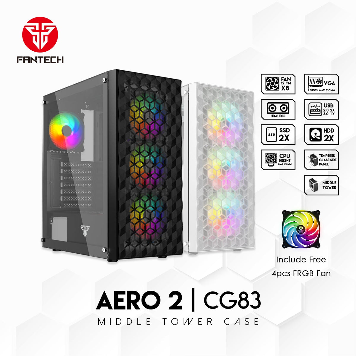 Fantech Aero 2 CG83 Middle Tower Case - CompuMe