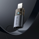 Mcdodo OT-7630 - USB‑C to Lightning Adapter, 36W Fast Charging, Data Transfer, Semi‑Transparent LED Design, Aluminum Alloy Build, Black