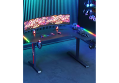 Advwin 140cm L Shaped RGB LED Corner Gaming Desk Table - Black ( Right Side )