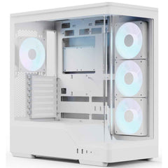 AeroCool P500A DIGI (White) ARGB Stylish Panoramic Fish Tank Design ATX Mid Tower Tempered Glass Gaming Case w/ 4 Pre-installed 120mm ARGB Fans, Type-C & BTF Compatibility (Reverse Connectors) | ACL-P500A-WT-FRPW |