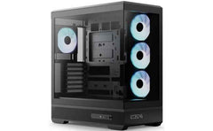 AeroCool P500B DIGI (Black) ARGB Stylish Panoramic Fish Tank Design ATX Mid Tower Tempered Glass Gaming Case w/ Dot-Pixel Display For System Stats, 4 Pre-installed 120mm ARGB Fans, Type-C & BTF Compatibility