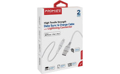 Promate Usb A To Lightning Cable High Tensile 2.4a Super Fast Usb A To Lightning Charger 120 Cm Anti Tangle Silicone White