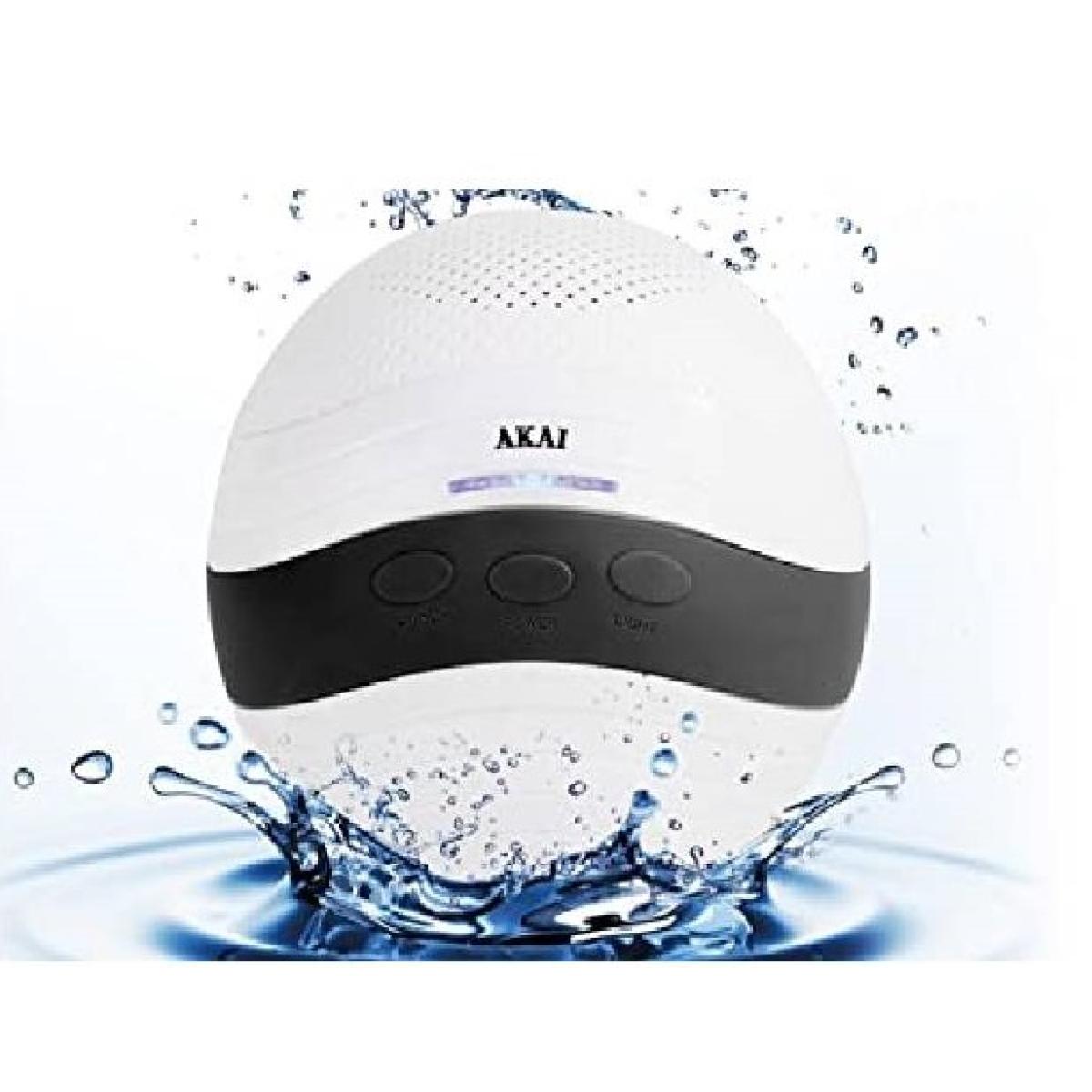 Akai Aqua Beat Bluetooth Waterproof Floating Speaker W- Built-In Rechargeable Battery Up To 4 Hours - White-Black - Akai A58067 Aqua Beat Speaker -