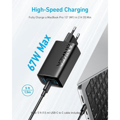 Anker 67w Usb C Charger, 3 Port Piq 3.0 Compa And Foldable Fast Charger For Macbook Pro, Ipad, Galaxy, Iphone 17 Series And More