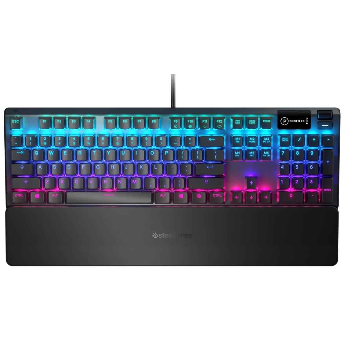 Steelseries Usb Apex 5 Hybrid Mechanical Gaming Keyboard – Per Key Rgb Illumination – Aircraft Grade Aluminum Alloy Frame – Oled Smart Display (hybrid Blue Switch)
