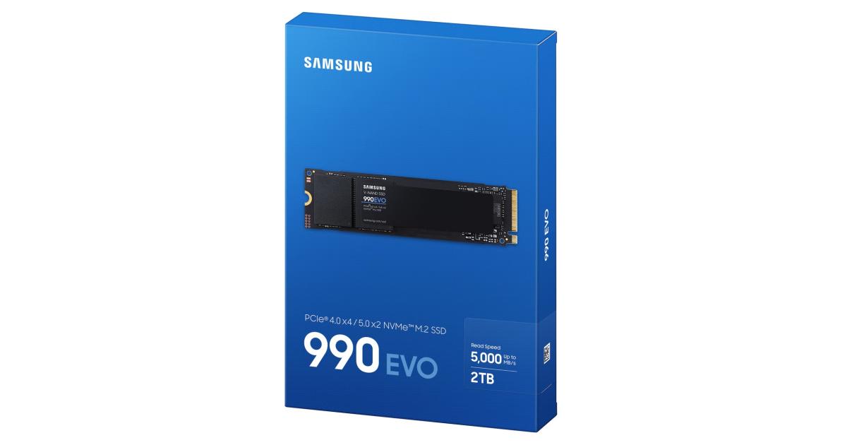 Samsung 990 EVO 2TB PCIe 4.0 NVMe M.2 SSD w/ Samsung V-NAND TLC Memory -Sequential Read/Write Up (5,000/4,200 MB/s)