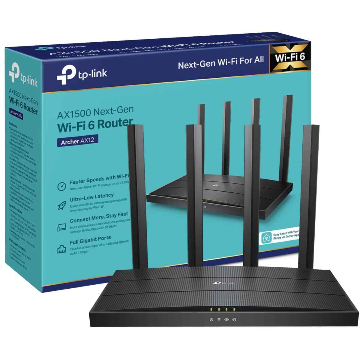 Tp Link Archer Ax12 Wi Fi 6 Router Ax1500 Router, Dual Band 5ghz & 2.4ghz Network, Up To 1000 Mbps Internet Access, Wpa3 Security, 1201 Mbps (5ghz) + 300 Mbps (2.4ghz) Black