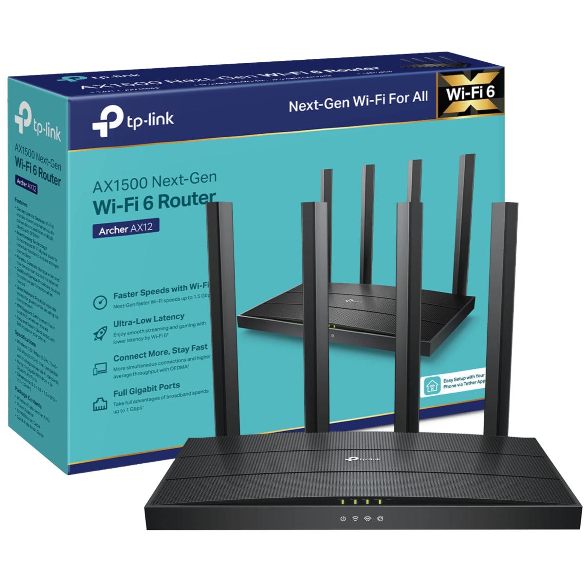 Tp Link Archer Ax12 Wi Fi 6 Router Ax1500 Router, Dual Band 5ghz & 2.4ghz Network, Up To 1000 Mbps Internet Access, Wpa3 Security, 1201 Mbps (5ghz) + 300 Mbps (2.4ghz) Black - CompuMe Tp Link Archer Ax12 Wi Fi 6 Router Ax1500 Router, Dual Band 5ghz & 2.4ghz Network, Up To 1000 Mbps Internet Access, Wpa3 Security, 1201 Mbps (5ghz) + 300 Mbps (2.4ghz) Black - CompuMe