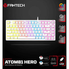 Fantech Hero MK875 V2 RGB Gaming Keyboard, (White/Red Switch), Hot-Swappable For PS5 - PS4 - PC Compatible, 17 Lighting Modes (عربي) | MK875V2 ATOM81 HERO White |