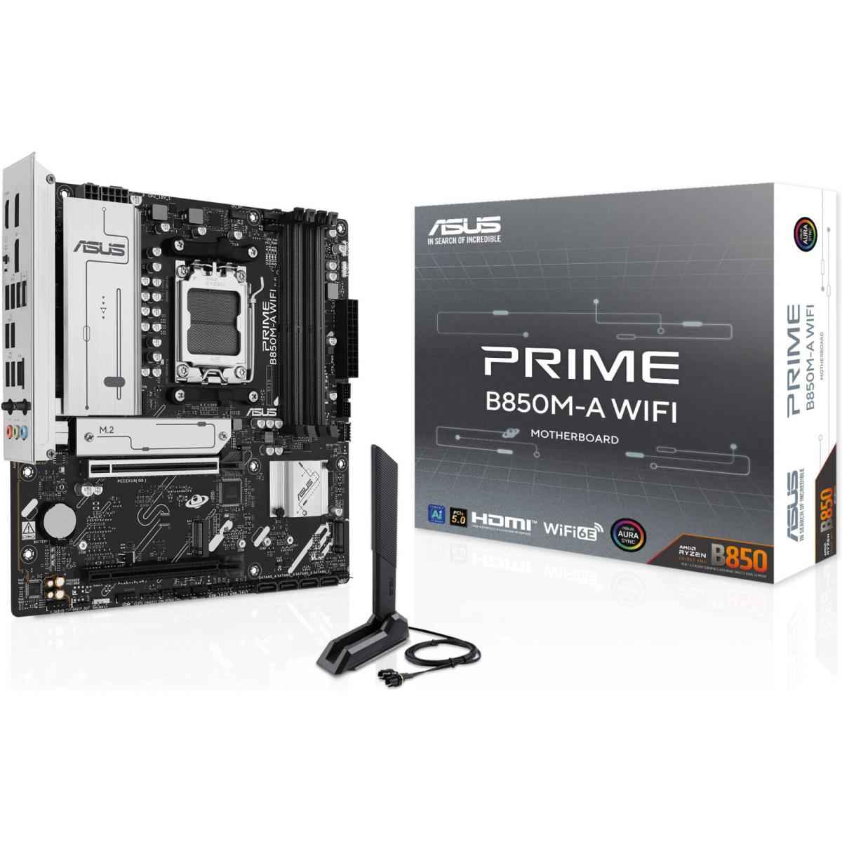 Asus Prime B850m A Wifi Matx Amd Motherboard, Amd B850 Chipset, 4x Ddr5 Dimm Slots, 256gb Max Memory, Supports 3 X M.2 Slots & 4 X Sata 6gb/s Ports, Wi Fi 6e & Bt 5.3