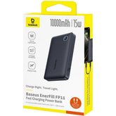 Baseus Enerfill Fp11 10000mah 15w Fast Charging Power Bank With Dual Usb A And Type C Output , Air Travel Friendly Design, Multiple Safety Proteions Black