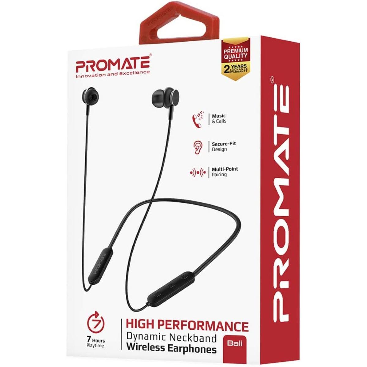 Promate Bali Dynamic Neckband Bluetooth V5.0 Magnetic Closure Secure Fit Headset W/ Built In Mic 7 Hours Long Playtime Black Promate Bali Dynamic Neckband Bluetooth V5.0 Magnetic Closure Secure Fit Headset W/ Built In Mic 7 Hours Long Playtime Black