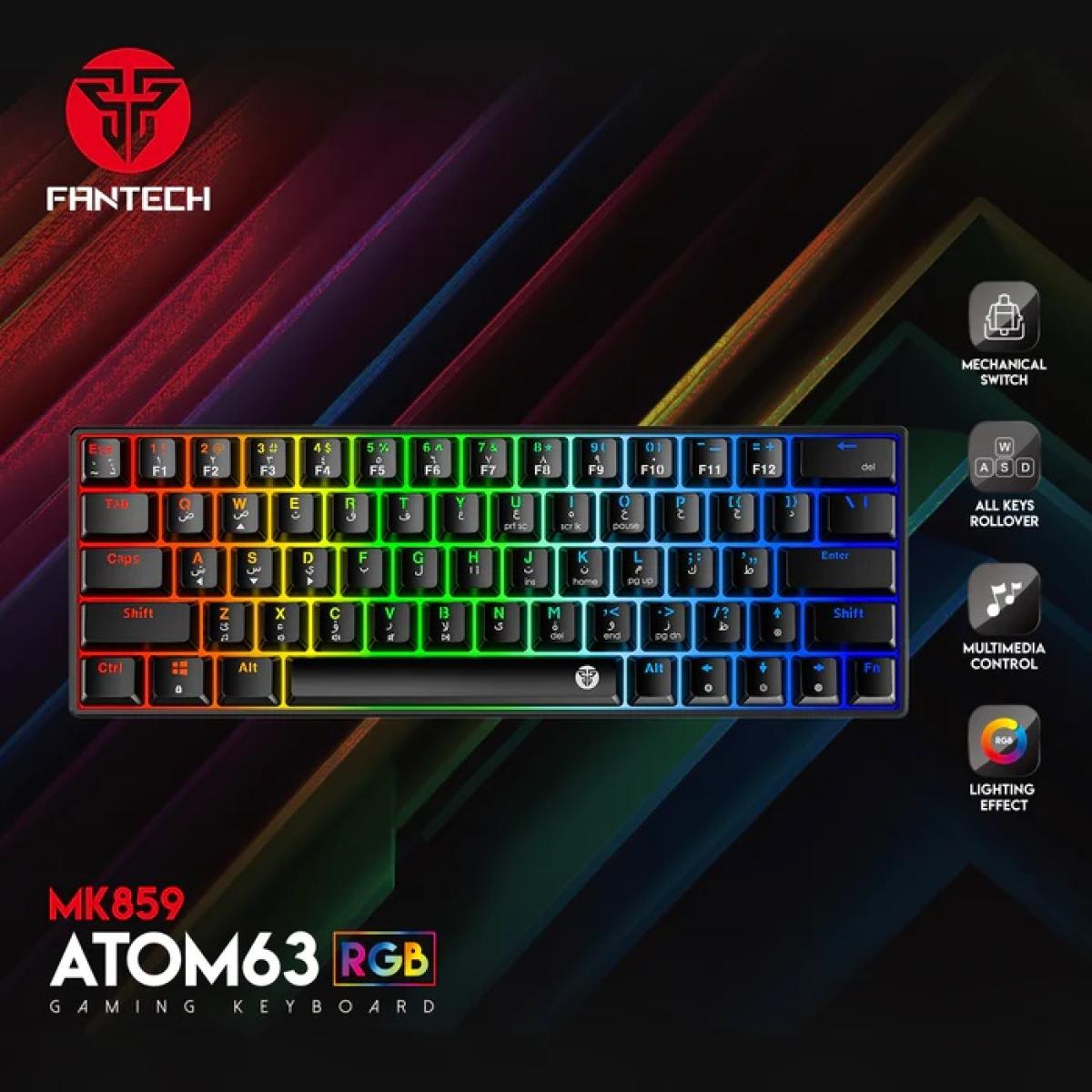FANTECH ATOM63 MK859 WIRED RGB 60% Modular Mechanical Gaming Keyboard, Detachable Type-C, Red Switch-Black (عربي) | FANTECH ATOM63 MK859 | - CompuMe FANTECH ATOM63 MK859 WIRED RGB 60% Modular Mechanical Gaming Keyboard, Detachable Type-C, Red Switch-Black (عربي) | FANTECH ATOM63 MK859 | - CompuMe