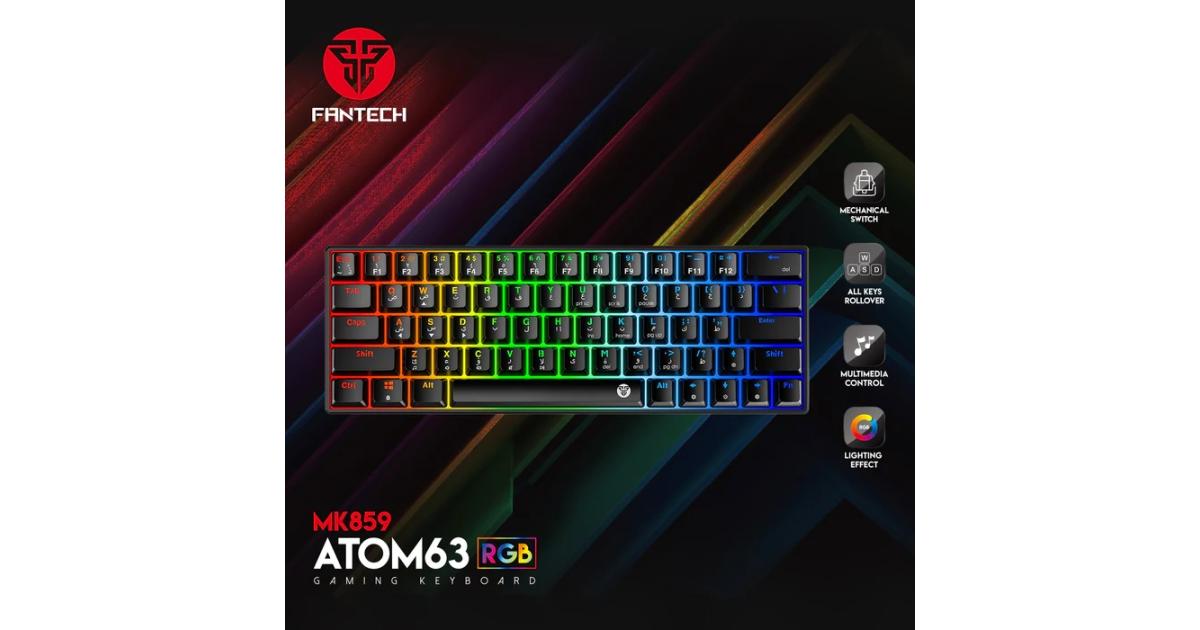 FANTECH ATOM63 MK859 WIRED RGB 60% Modular Mechanical Gaming Keyboard, Detachable Type-C, Red Switch-Black (عربي)
