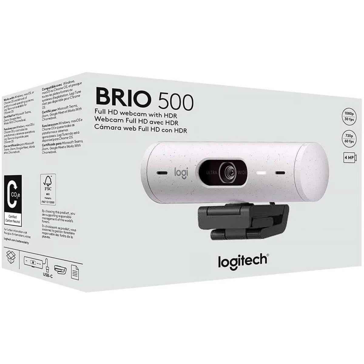 Logitech Brio 500 Full Hd Webcam With Auto Light Correion Show Mode Dual Noise Reduion Mics Privacy Cover For Microsoft Teams, Google Meet, Zoom, Usb C Cable