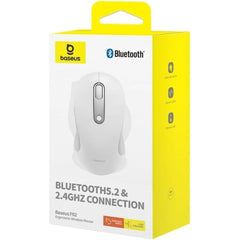 Baseus F02 Ergonomic Dual-Mode Wireless Mouse | Bluetooth 5.2 and 2.4Ghz Connectivity, Silent Buttons, 5 DPI Modes - White
