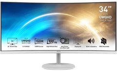 MSI PRO MP341CQW 34" Business & Produivity Curved 1500R 2K UWQHD VA,100Hz Refresh Rate, 1ms , 1.07b Color Support, Built In Speakers , White