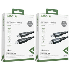 ACEFAST C7-03 1.2m 100W 5A USB-C to USB-C Fast Charging Cable Light Display Braided Data Cord - Black