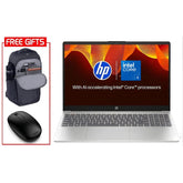 HP Laptop 15-fd0380ne (2025) NEW Intel Core 5 120U 10-Cores w/ Backlit Keyboard & Bundle ((HP BackPack + HP Bleutooth Mouse)) - Natural silver