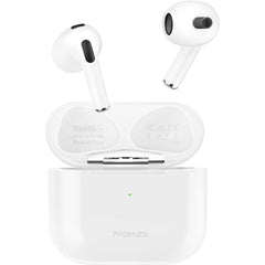 Promate Freepods 2 High Fidelity In Ear Bluetooth V5.0 W/ Built In Mic 25h Playback Time Auto Pairing & Wireless Charging Case White - CompuMe
