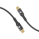Promate Lucidline Cc120 Usb C™ To Usb C™ Cable Fast Charging 100w With Transparent Tips Led 480mbps Data Sync 120cm Nylon Braided Black