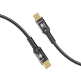 Promate Lucidline CC120 USB - C™ to USB - C™ Cable Fast Charging 100w with Transparent Tips Led 480mbps Data Sync 120cm Nylon Braided Black