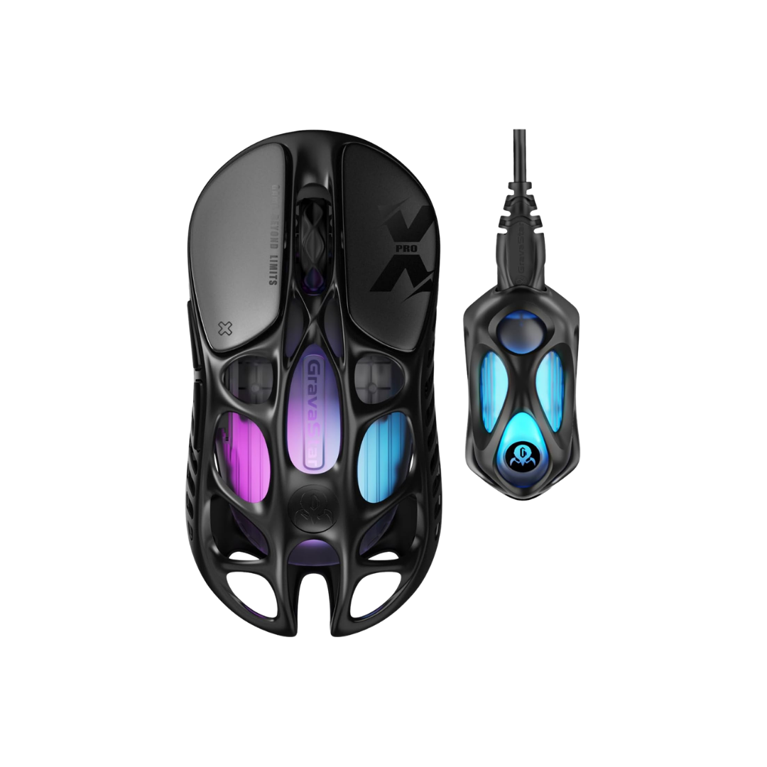 GravaStar Mercury X Wireless Gaming Mouse โ 32,000 DPI PAW 3950 Sensor, 1000Hz Polling Rate, Only 49g, Magnesium Alloy Hollow Frame, RGB Lighting, 5 Programmable Buttons