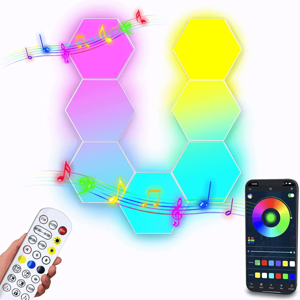 Color RGB Bluetooth LED Hexagon Light Wall With APP+ Remote Control - CompuMe