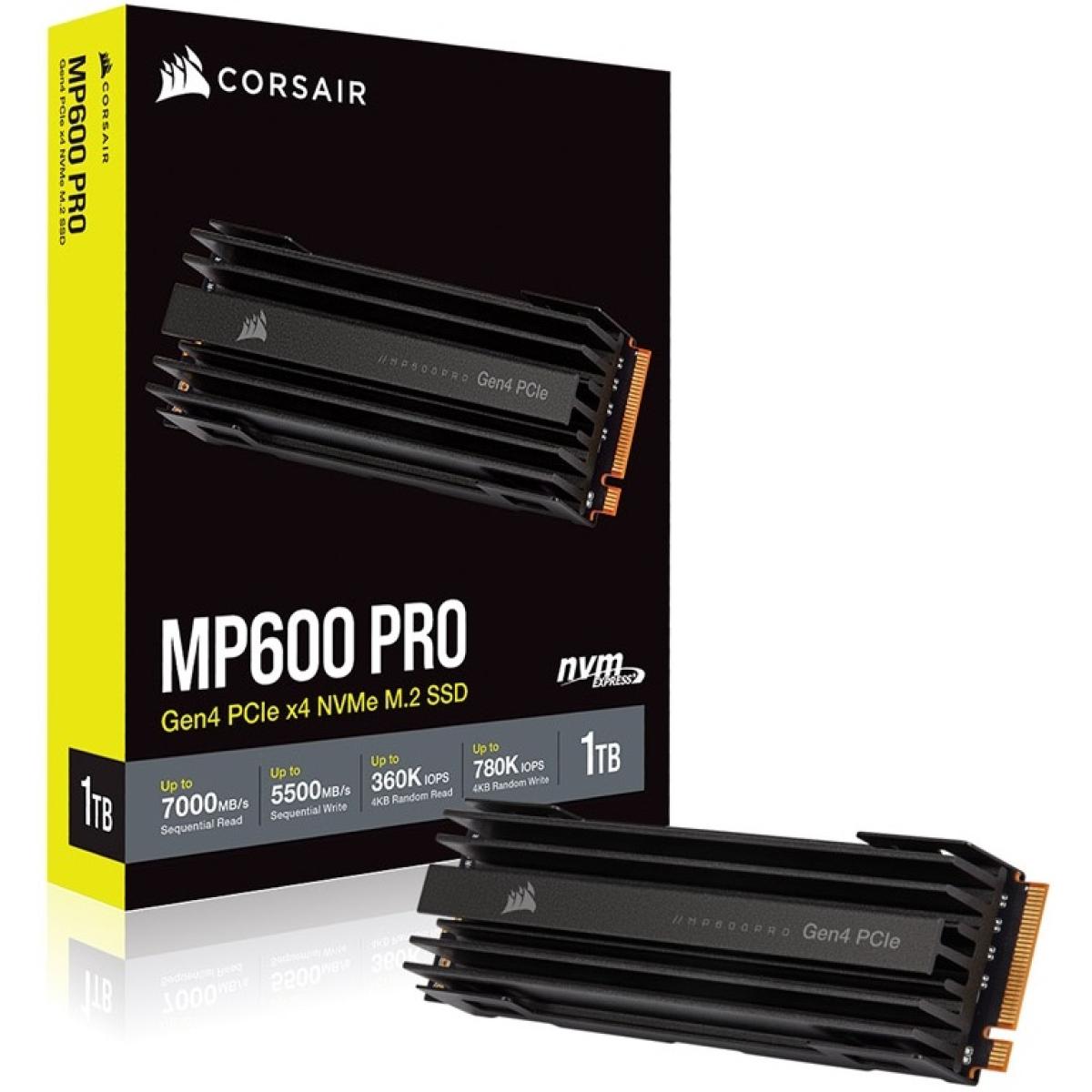 Corsair MP600 PRO 1TB Gen4 PCIe 4.0 NVMe M.2 SSD, 3D TLC NAND w/ Built In HeatSpreader - Sequential Read/Write (7000/5500 MB/s) | CSSD-F1000GBMP600PRO | - CompuMe Corsair MP600 PRO 1TB Gen4 PCIe 4.0 NVMe M.2 SSD, 3D TLC NAND w/ Built In HeatSpreader - Sequential Read/Write (7000/5500 MB/s) | CSSD-F1000GBMP600PRO | - CompuMe