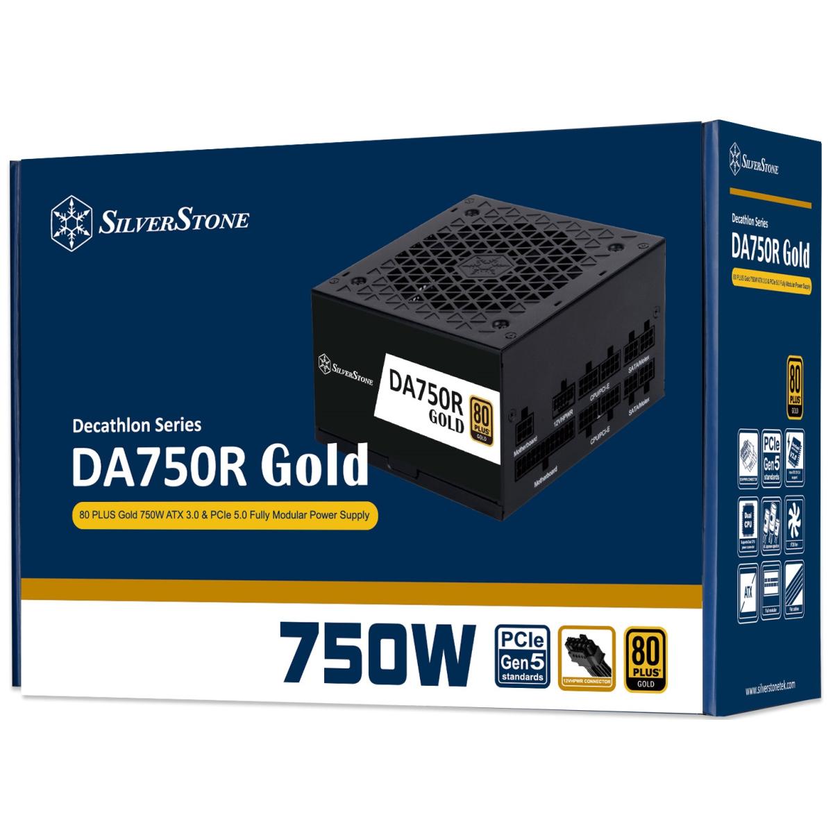 SilverStone DA750R Gold 750W (ATX 3.1) PCIE 5.1 (12V - 2x6) 80 Plus Gold Full Modular - High Performance Power Supply