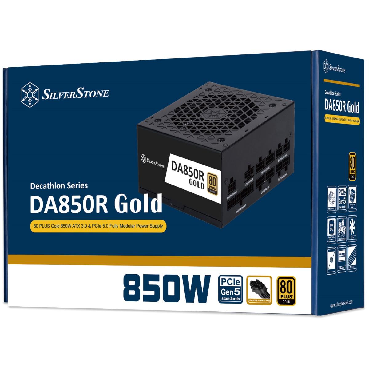 SilverStone DA850R Gold 850W (ATX 3.1) PCIE 5.1 (12V - 2x6) 80 Plus Gold Full Modular - High Performance Power Supply