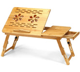 Bamboo Wooden Table For Laptop With Drawer And Two Cooling Fans