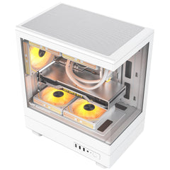 darkFlash DB330M Micro ATX Mid Tower Modern Aesthetic ARGB Gaming case, Panoramic Tempered Glass Design, with 3 ARGB Fans (White)