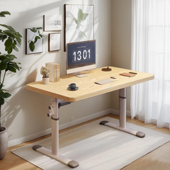 Home Office Desk Height Adjustable Manual Lifting Table Stand - Beige