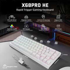 Attack Shark X68 Pro HE Tri-Mode Keyboard – Rapid Trigger, White Contour Line