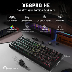 Attack Shark X68 Pro HE Tri-Mode Keyboard – Rapid Trigger, Black Contour Line