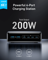Anker Prime Charger (200W, 6 Ports, GaN) UK Silver