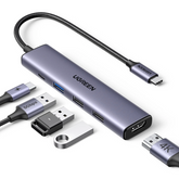 UGREEN 5-in-1 USB-C Multiport Adapter – HDMI 4K@30Hz, 3x USB 3.0, PD, Creamy Purple