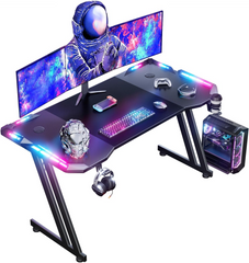 HLONONE Gaming Desk with LED, Carbon Fiber - Black / 120cm*60cm
